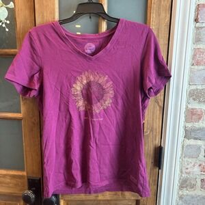 Life is Good Womens Sunflower Hello Sunshine V Neck Tee Shirt Size M